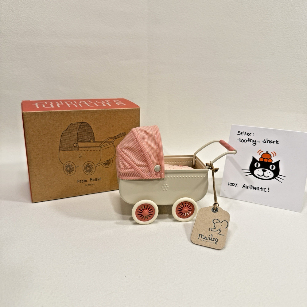 Maileg Pram Mouse - Coral - New with Box - Ship from US
